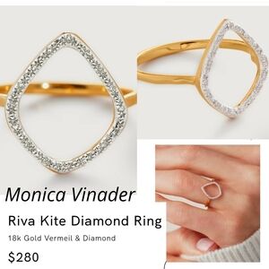 Monica Vinader Gold and Silver Riva Kite Diamond Ring.  # 300